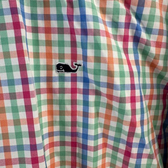 Vineyard Vines Slim Fit Whale Shirt Mens XL Blue Green Pastel Gingham Preppy‎ - Picture 4 of 8